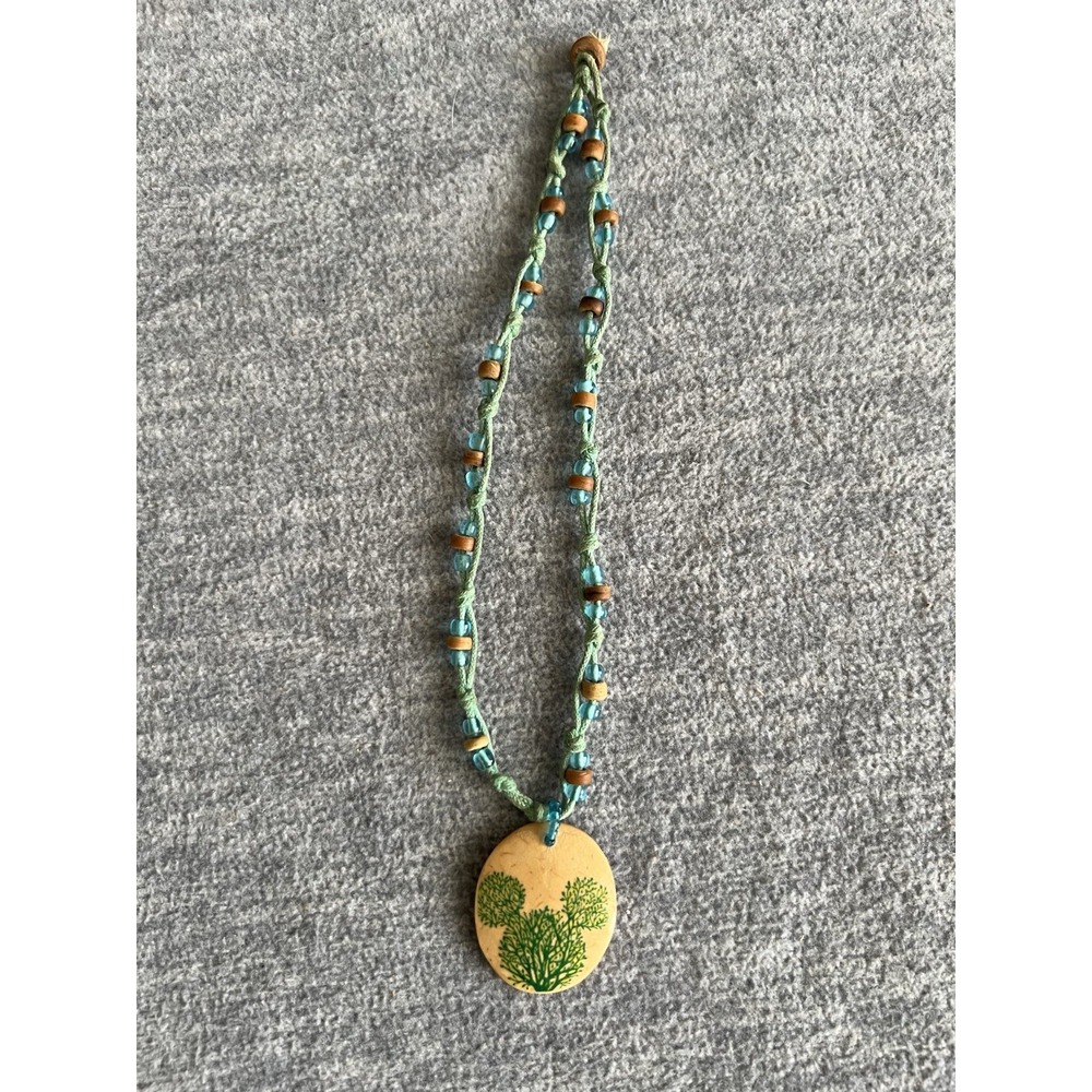 Disney Mickey Mouse Green Tree Nature Inspired Pendant Necklace‎ Outline Beaded